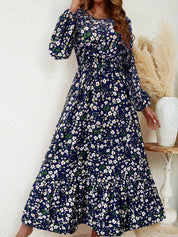Rosalinde Fleurcourt | Floral Print Bishop Sleeve Smocked Waist Maxi Dress
