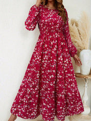 Rosalinde Fleurcourt | Floral Print Bishop Sleeve Smocked Waist Maxi Dress
