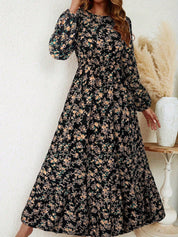 Rosalinde Fleurcourt | Floral Print Bishop Sleeve Smocked Waist Maxi Dress
