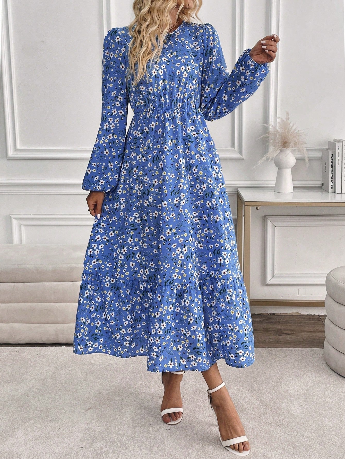 Rosalinde Fleurcourt | Floral Print Bishop Sleeve Smocked Waist Maxi Dress