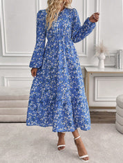 Rosalinde Fleurcourt | Floral Print Bishop Sleeve Smocked Waist Maxi Dress