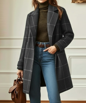 Rowena Castleigh | Green Plaid Wool-Blend Lapel Coat
