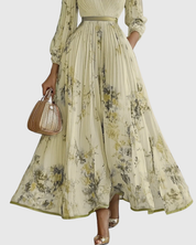 Lucienne Hartwell | Floral Pleated Midi Dress with V-Neck