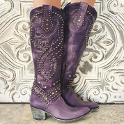 Serena Blackwell | Purple Studded Knee-High Western Boots