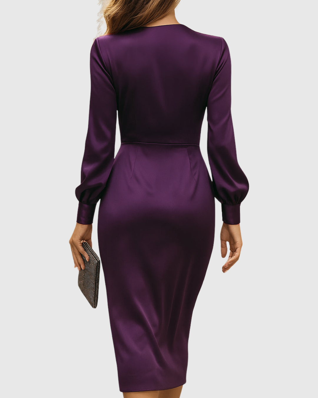 Araminta Velbrough | Deep Plum Satin Wrap Midi Dress