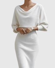 Célindra Beauvaux | Navy Blue Draped Batwing Midi Dress