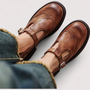 Gwendolyn Ashcroft | Orthopedic Mary Jane Flats in Brown Leather