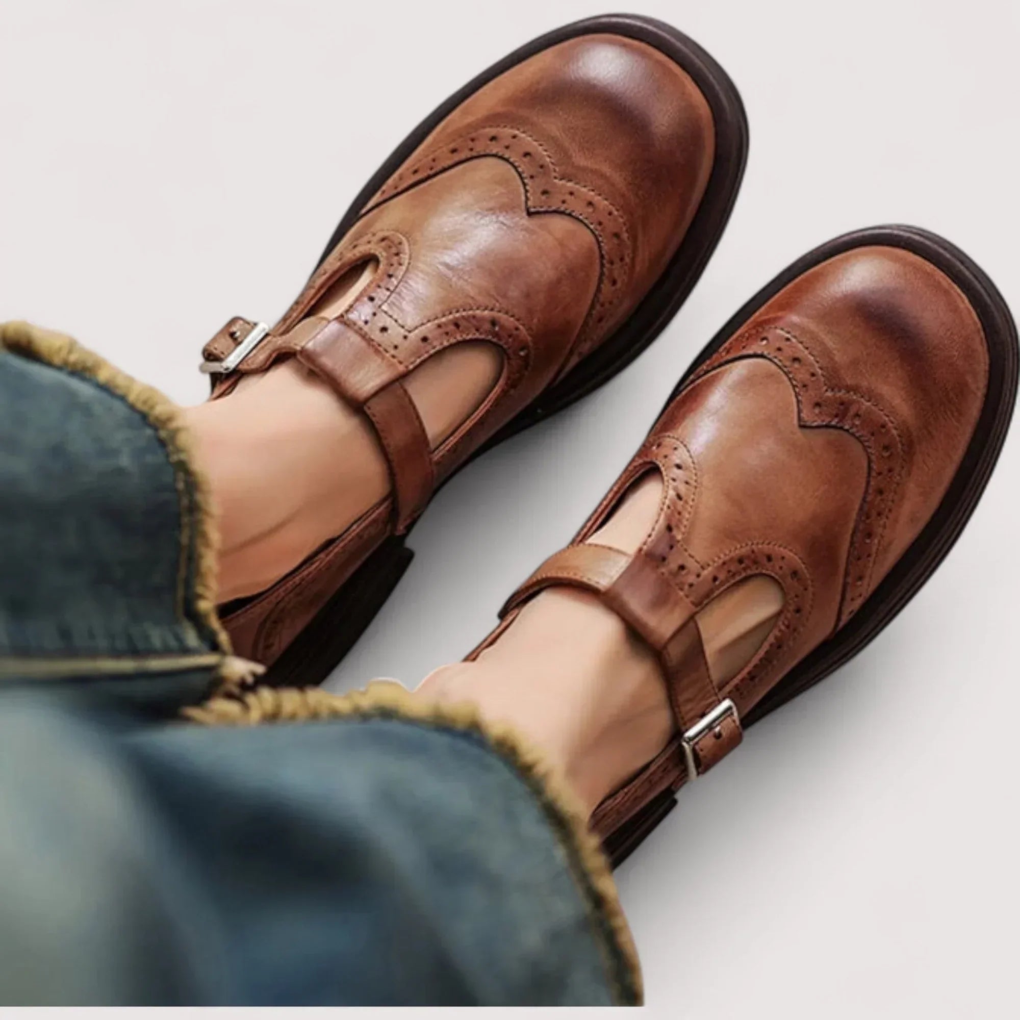 Gwendolyn Ashcroft | Orthopedic Mary Jane Flats in Brown Leather