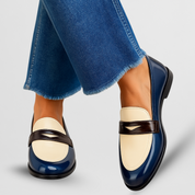 Penelope Ravensdale | Navy Patent Two-Tone Loafers for Women