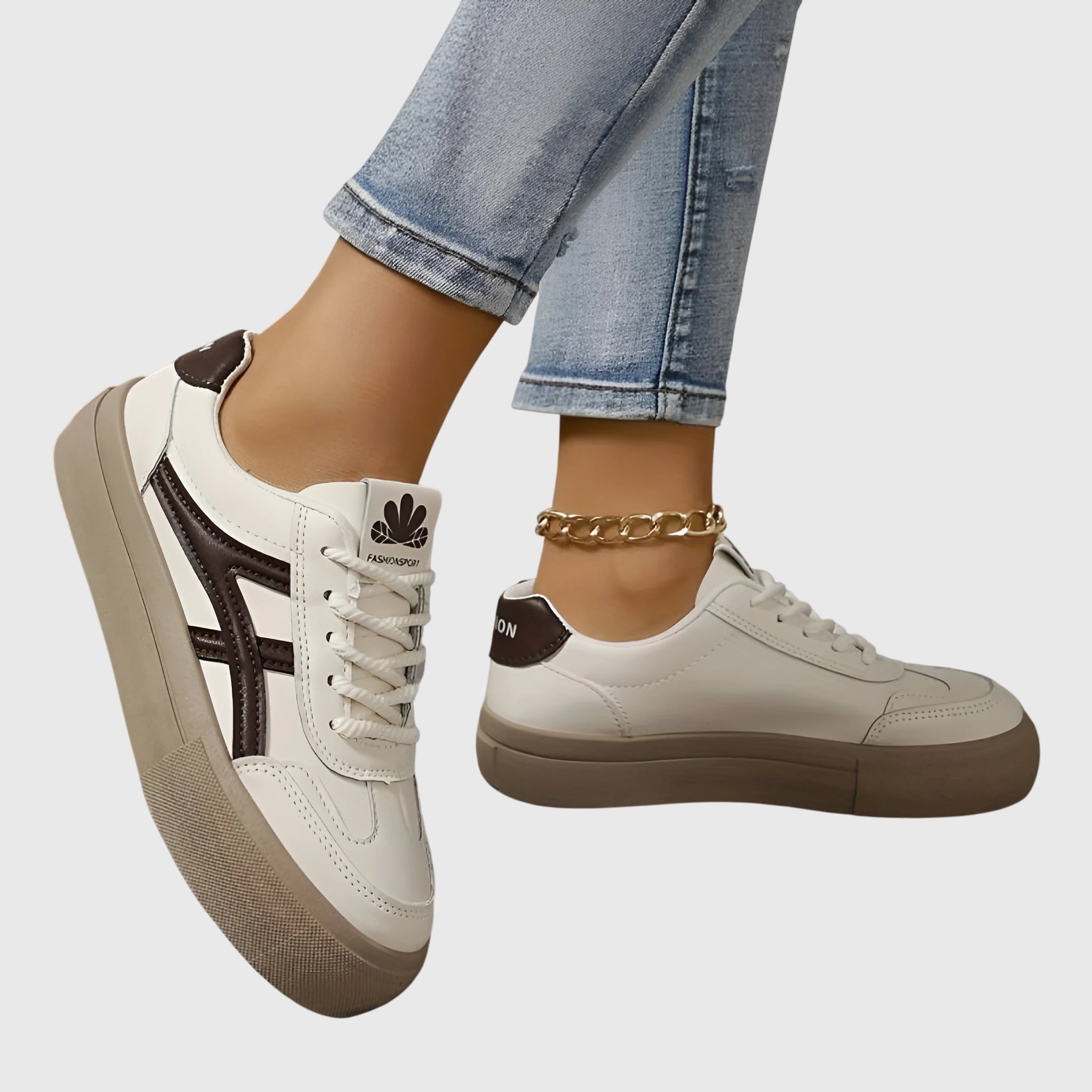Vittoria Blanchard | White & Navy Lace-Up Platform Sneakers