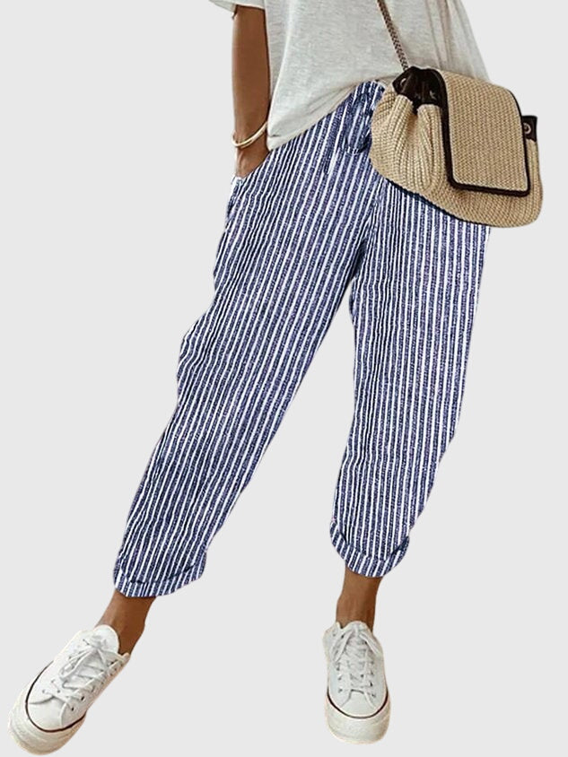 Odeline Vanthorpe | High Waist Linen Drawstring Pants in Beige