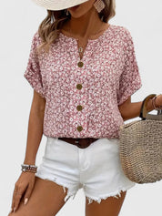 Paulette Vincendon | Pink Ditsy Floral Button-Front Blouse