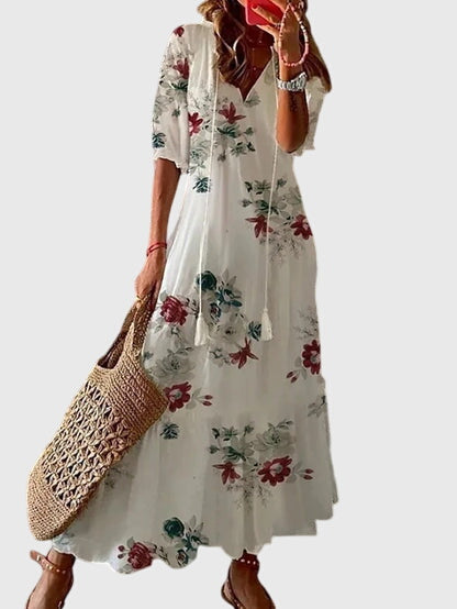 Cressida Montvallon | Blue Ikat Print Boho Maxi Dress