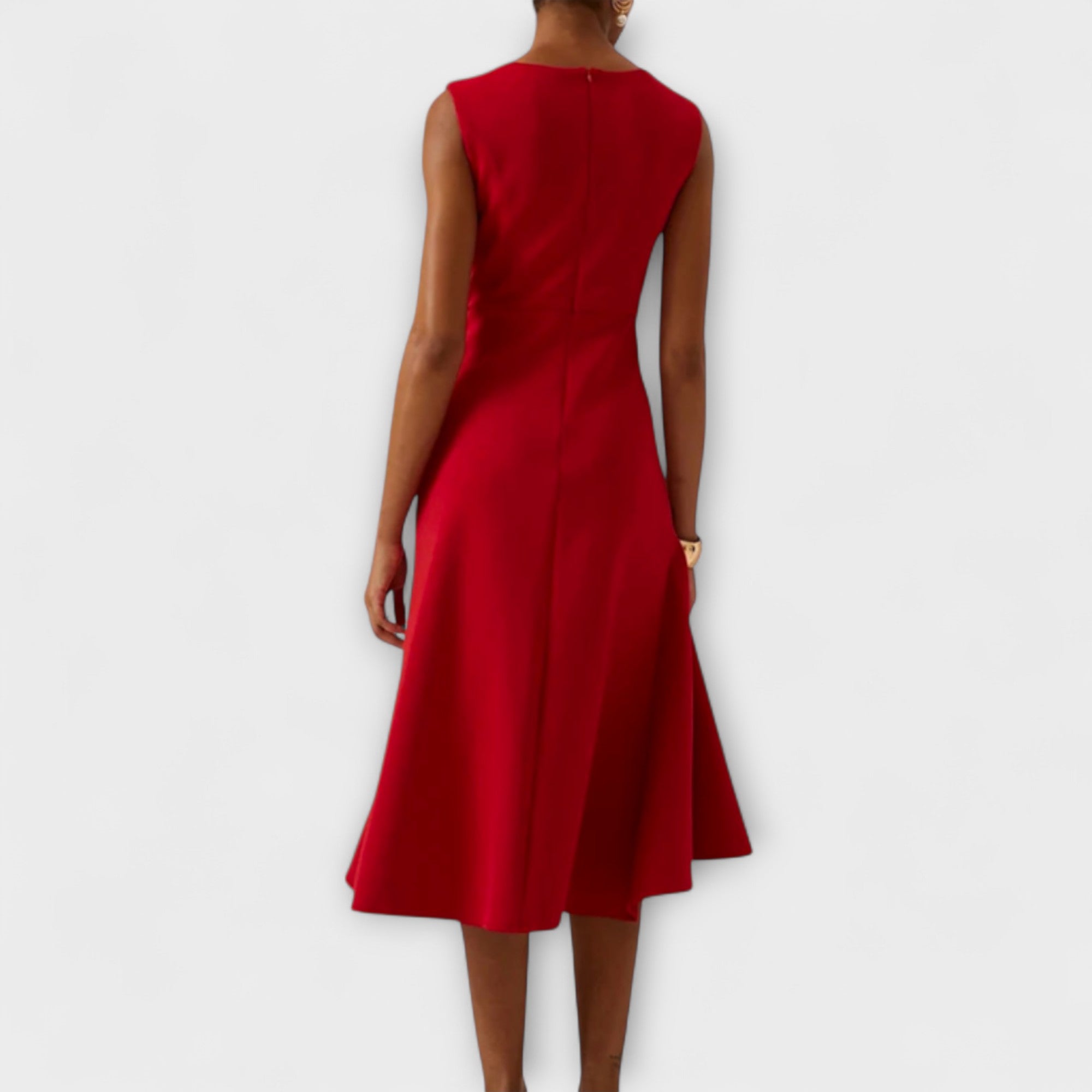 Sylvaine Beaumont | Red Sleeveless Asymmetric Draped Midi Dress