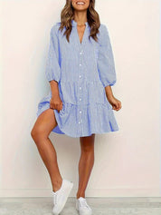 Clotilde Beauverne | Pink Gingham Button-Down Mini Dress with 3/4 Sleeves