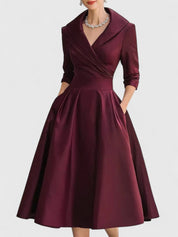 Nicolette Valmonde | Black A-Line Midi Dress with 3/4 Sleeves