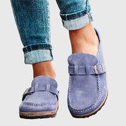 Cordelia Wrenshaw | Suede Buckle Clog Flats for Women