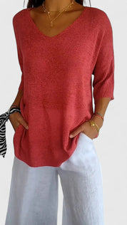 Genevieve Hartmore | Sage Green V-Neck Knit Sweater Top
