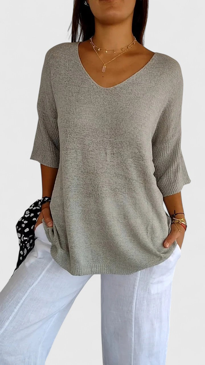 Genevieve Hartmore | Sage Green V-Neck Knit Sweater Top