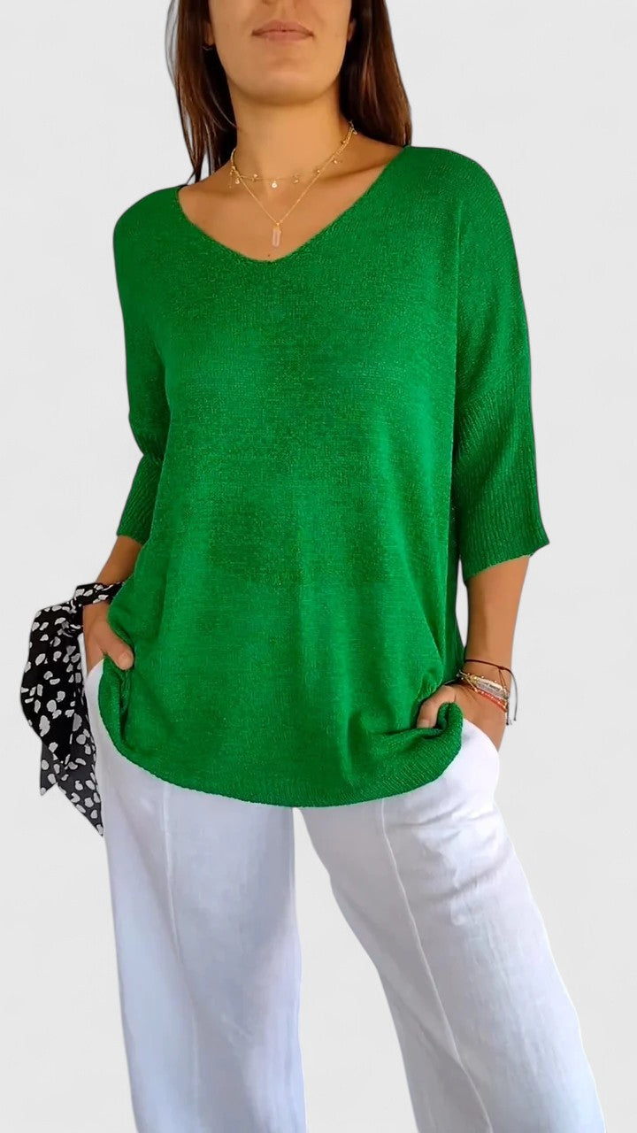 Genevieve Hartmore | Sage Green V-Neck Knit Sweater Top