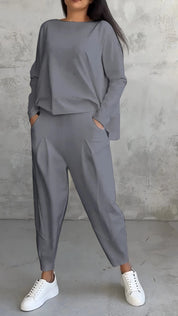 Genevra Calloway | Cream Two-Piece Lounge Set Long Sleeve Top & Pants