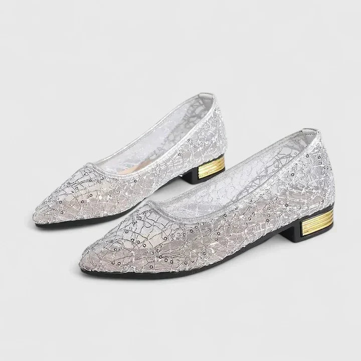 Arabella Kensington | Gold Lace Orthopedic Flat Loafers