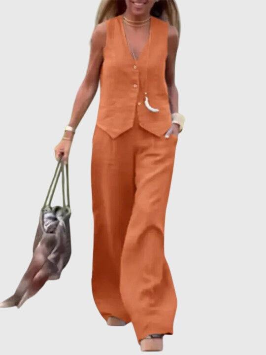 Ottilie Vanbrace | Linen-Look Wide-Leg Two-Piece Vest Set