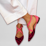 Lorraine Beaupont | Zebra Print Crisscross Strap Ballet Flats
