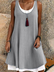 Celestine Harbourne | Sleeveless Scoop Neck Layered Mini Dress in Grey