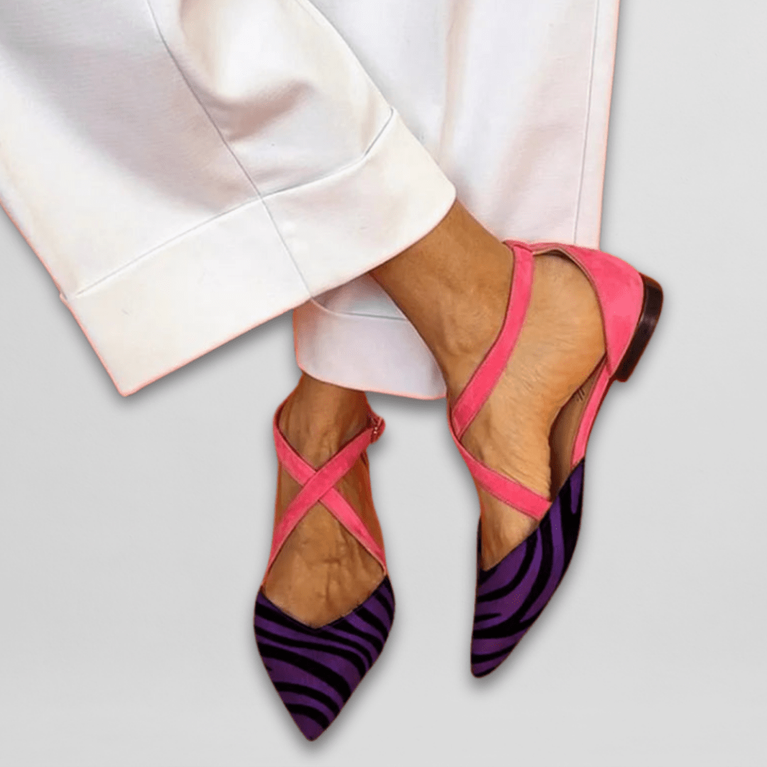 Lorraine Beaupont | Zebra Print Crisscross Strap Ballet Flats