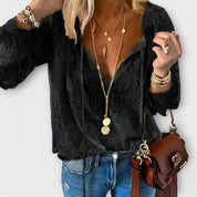 Théodeline Ashgrove | White Lace V-Neck Blouse with Flared Sleeves
