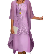 Rosalinde Vaumont | Floral Lace Layered Sheer Sleeve Midi Dress