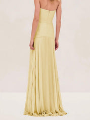 Éliane Montserrat | Sage Green Strapless Pleated Maxi Gown