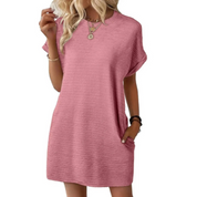 Seraphine Vauclere | Hot Pink Ribbed Crew Neck Mini T-Shirt Dress