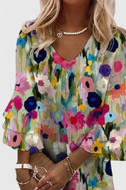 Aurelia Wentbourne | Floral Print V-Neck Mini Dress with Ruffle Sleeves