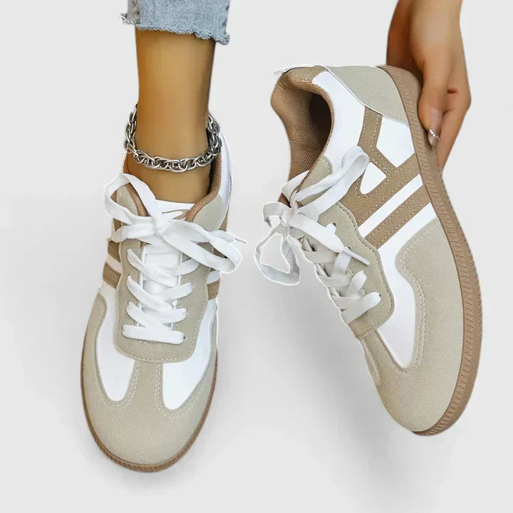 Felicienne Hartbourne | Beige & White Lace-Up Retro Sneakers