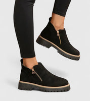 Lysandra Beauvois | Black Suede Ankle Boots with Gold Zip