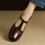 Blanche Devereaux | Leather T-Strap Mary Jane Shoes with Brogue Detail