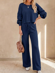 Elaine Vauclair | Cropped Sweatshirt & Wide-Leg Pants Lounge Set in Camel