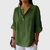 Feliciana Duprés | Linen V-Neck Blouse with Single-Button Closure