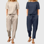 Nadine Bellefleur | Navy Linen-Look Co-Ord Short Sleeve Set