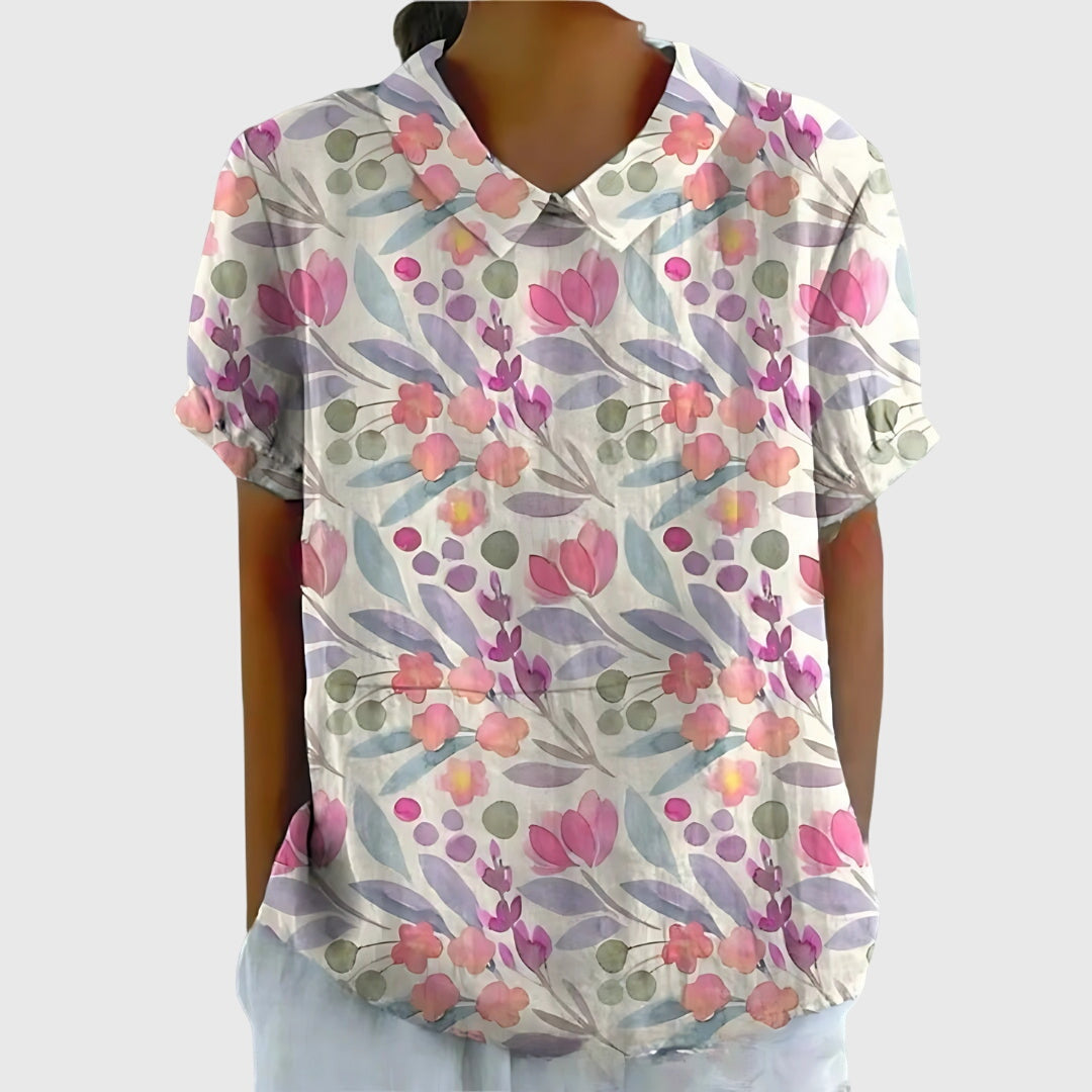 Éloise Fairverne | Green Floral Print Short Sleeve Blouse