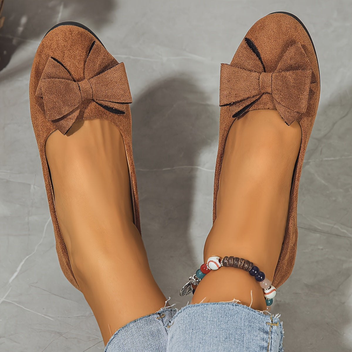 Clarisse Duvernois | Grey Bow Detail Orthopedic Ballet Flats