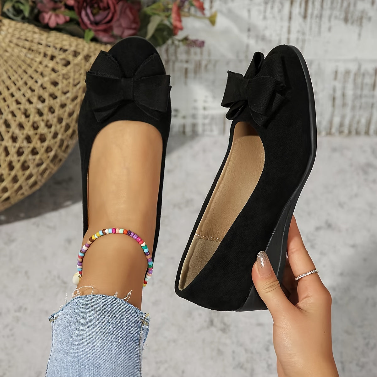 Clarisse Duvernois | Grey Bow Detail Orthopedic Ballet Flats