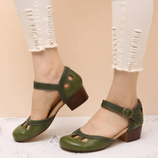 Evangeline Sorel | Green Orthopedic Low-Heeled Sandals for Women