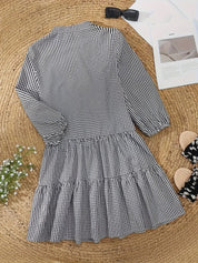 Clotilde Beauverne | Pink Gingham Button-Down Mini Dress with 3/4 Sleeves