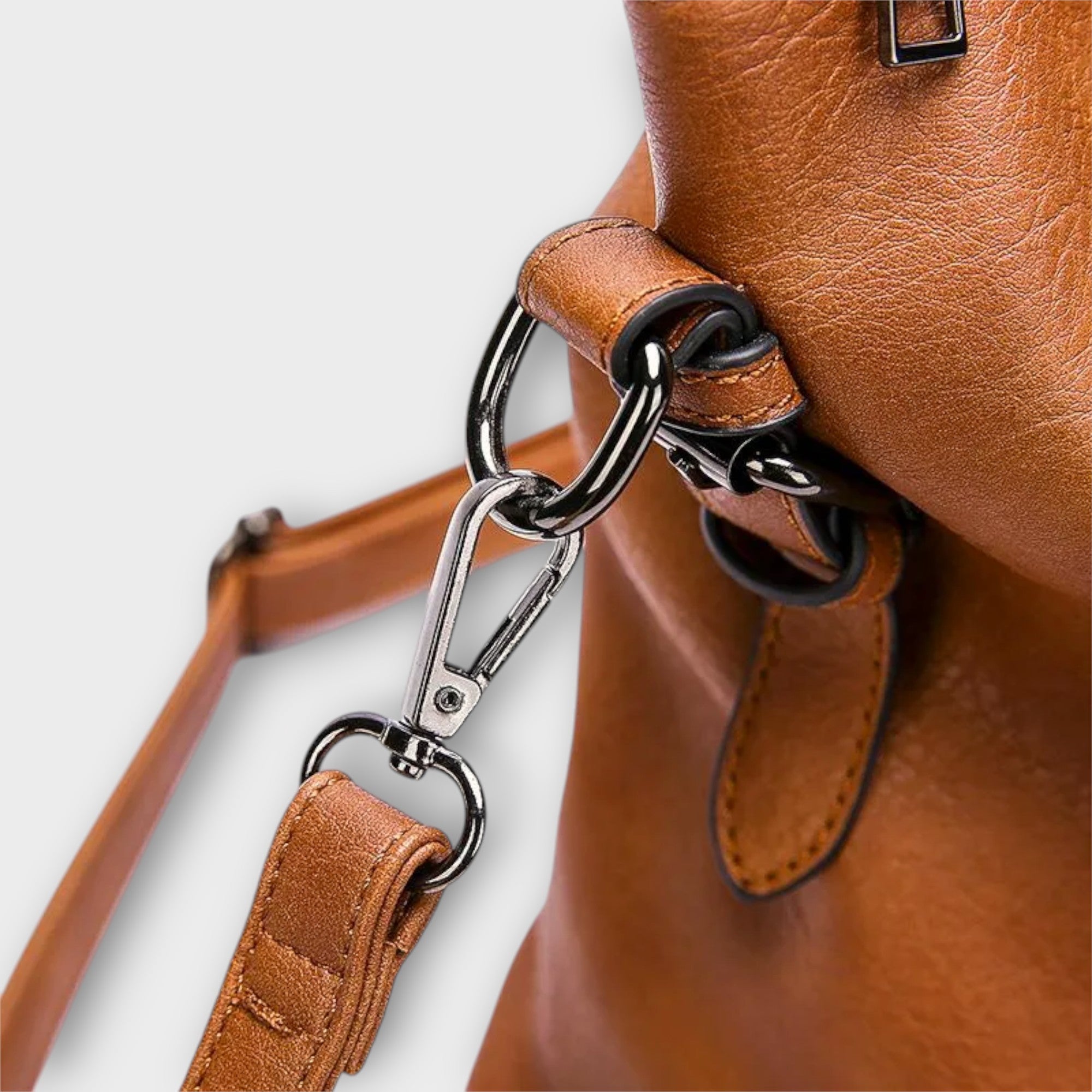 Nicolette Beauvais | Brown Faux Leather Tote Handbag with Shoulder Strap