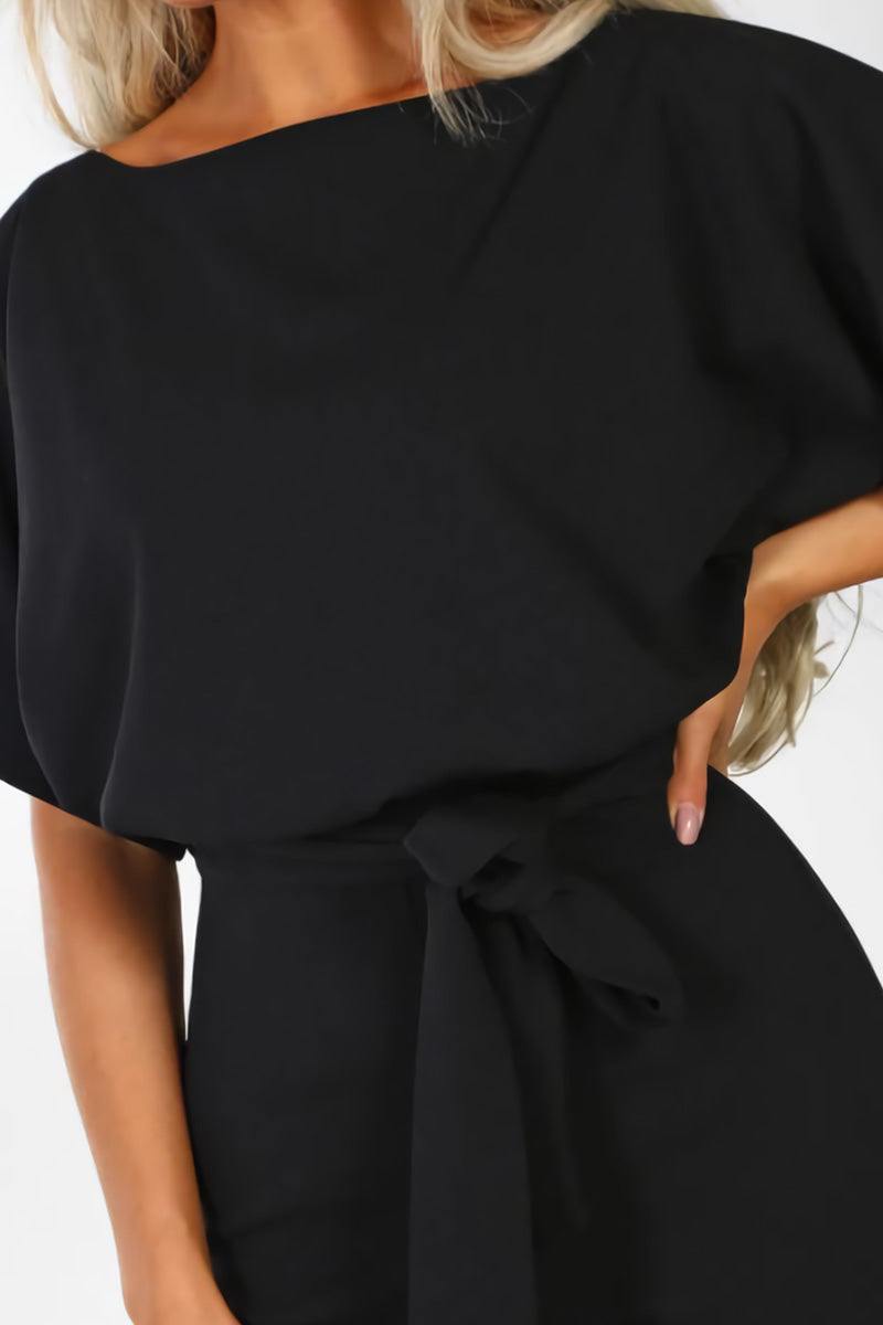 Colette Marchand | Black Wide-Leg Belted Jumpsuit with Batwing Sleeves