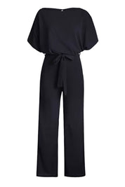 Colette Marchand | Black Wide-Leg Belted Jumpsuit with Batwing Sleeves