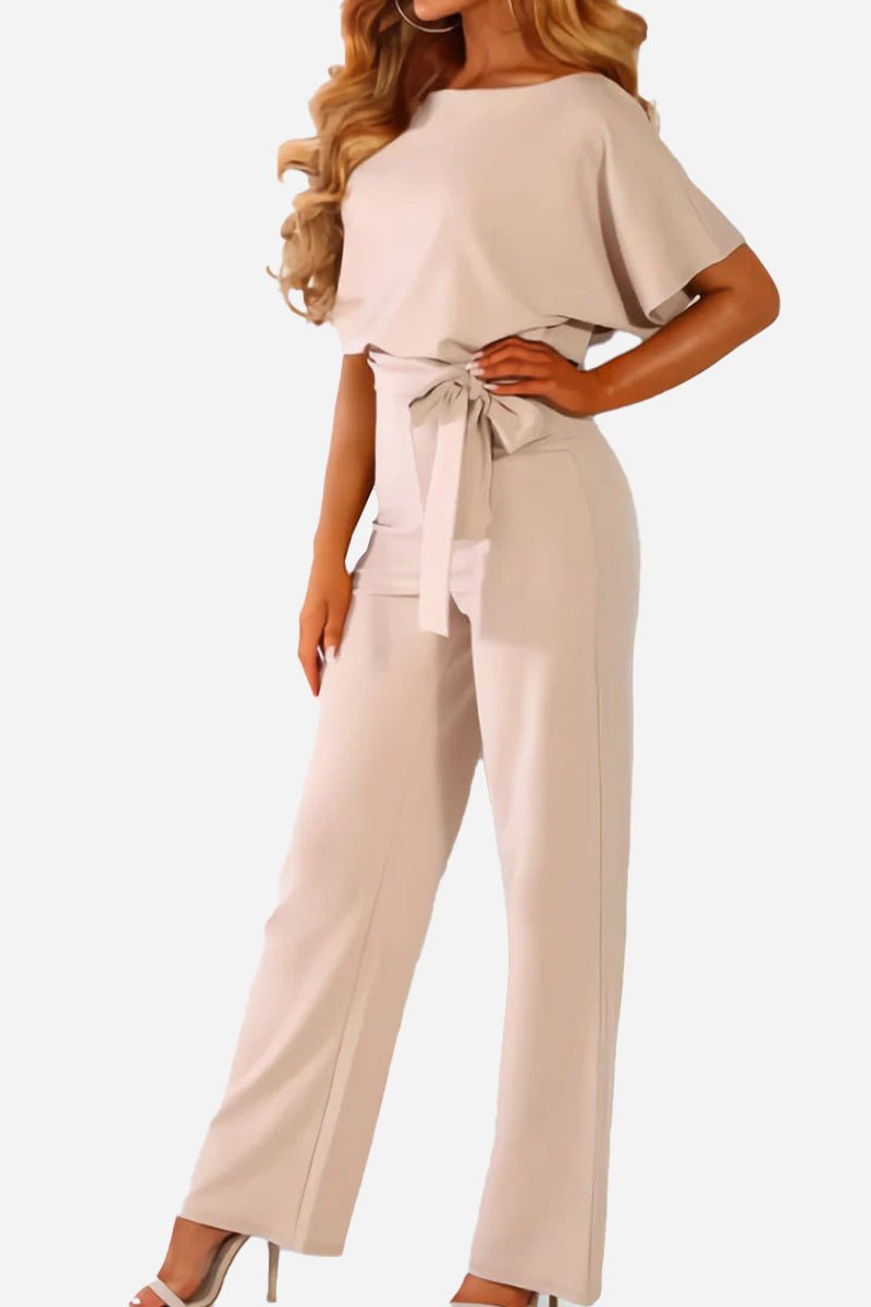 Colette Marchand | Black Wide-Leg Belted Jumpsuit with Batwing Sleeves